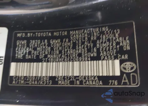 2014 Toyota Corolla S Plus from USA, damaged, VIN 2T1BURHE6EC069984